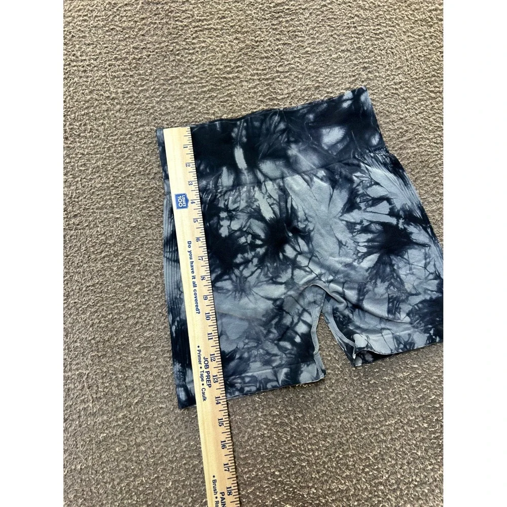 Seamless Tie Dye High Waisted Scrunch Butt Biker Shorts Black Grey Womens Medium